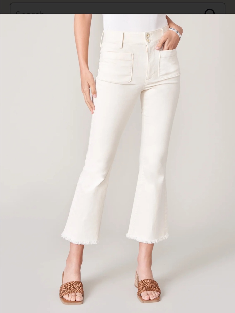 Spartina 449 Juliette High Rise Off-White Frayed-Hem Wide-Leg Jeans